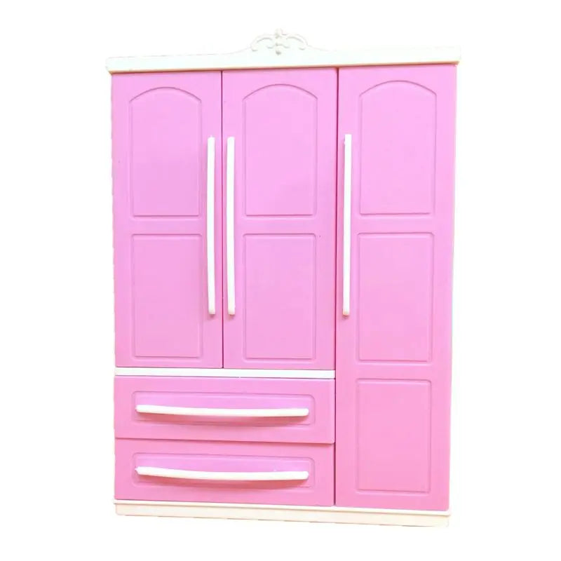 Three-door Pink Modern Wardrobe Play set for Barbi Furniture Can Put Shoes