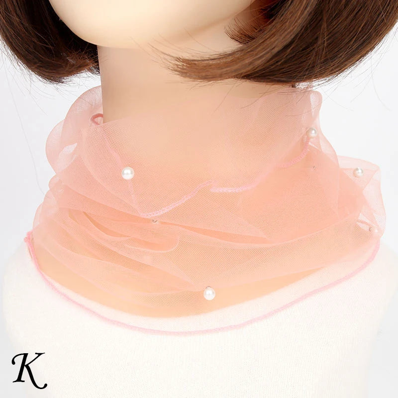 Spring Summer Chiffon Neck Collar Scarf Women Head Thin Sunscreen Variety Small Silk Anti-UV Scarf Mask Multi-Function Scarf