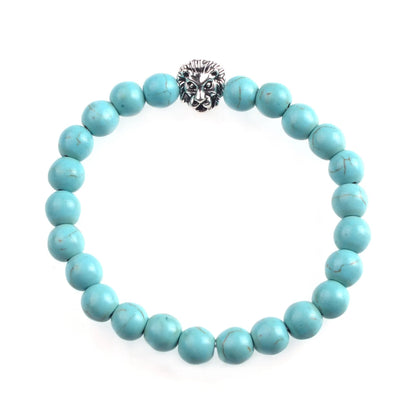 Silver Lion Head Gemstone Beads Stretch Bracelet for Women Men Handmade Crystal Beaded Elastic Healing Power Stone Jewelry