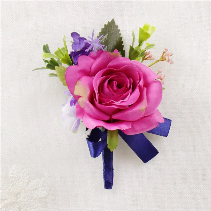 Lovegrace Wedding Rose Flower Boutonniere Rose Red Buttonhole Bridesmaid Wrist Corsage Bracelet Silk Flower Marriage Boutonniere