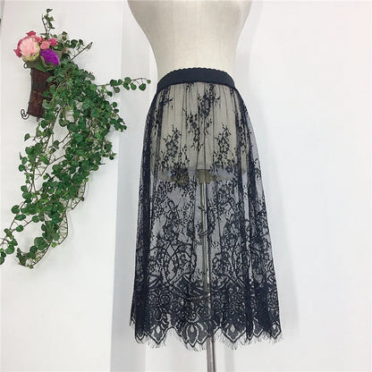 Transparent Sexy Lace Mesh Skirt Elastic High Waist Black White Tulle  Mini Skirts Womens 2021  Skirt  Korean Fashion