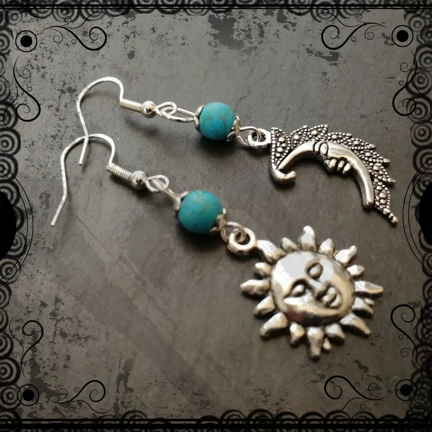 Pagan Moon Earrings,Moon Goddess Earrings,witch earrings, winter solstice, pentagram earrings,Celestial earrings