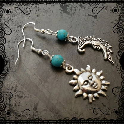 Pagan Moon Earrings,Moon Goddess Earrings,witch earrings, winter solstice, pentagram earrings,Celestial earrings