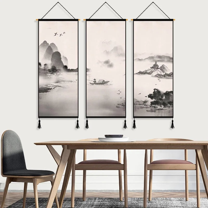 Chinese Landscape Decorative Painting Living Room Tapestry Wall Art Home Decor Canvas Poster Background Scroll Wall Paintings