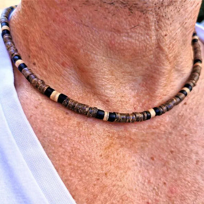African Necklace Beaded necklace lava stone diffuser necklace Surfer necklace Mens coconut necklace