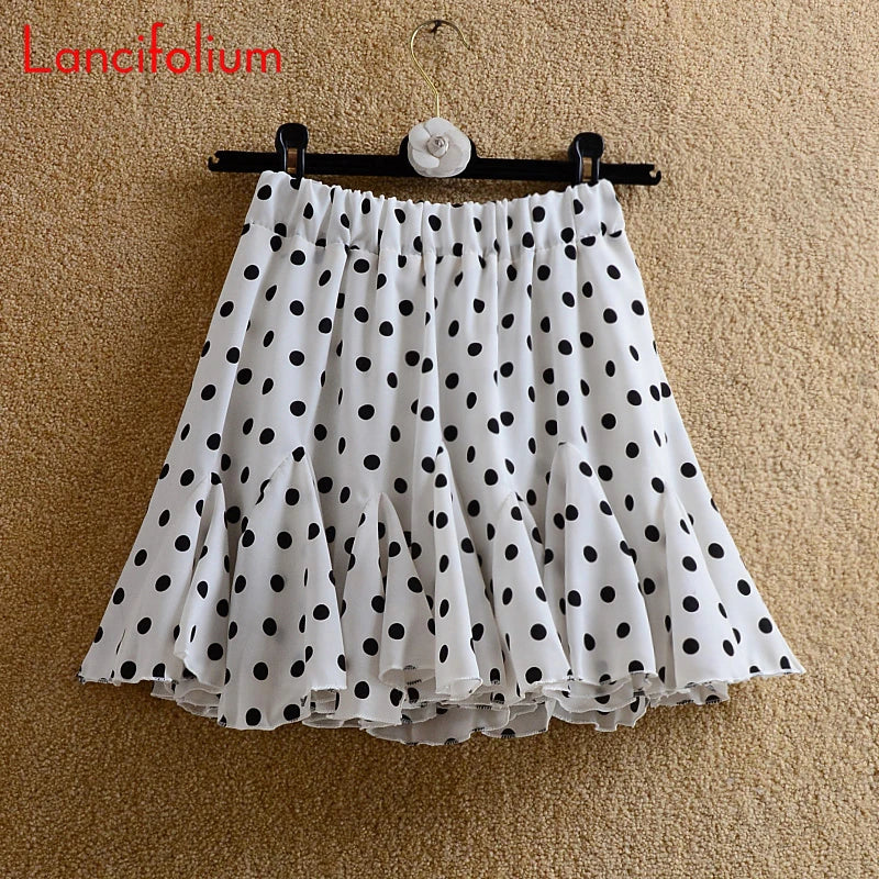 Y2k Chiffon White Black Skirt Summer Women 2021 Floral Dot Patchwork Ruffle Pleated High Waist Korean Kawaii Harajuku Mini Skirt