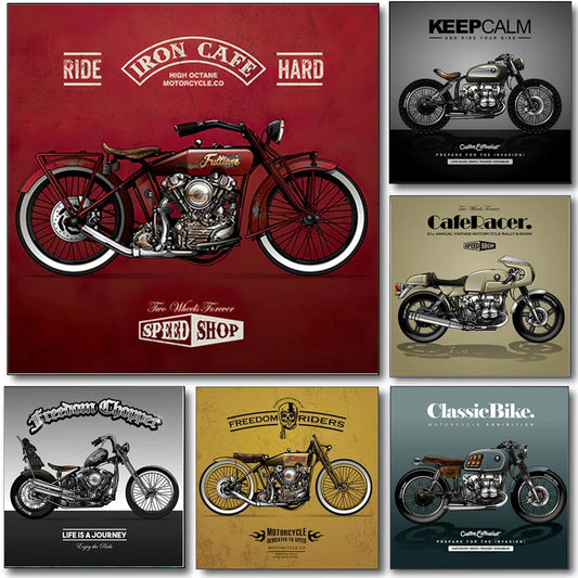 Vintage Motorcycle Retro Decor Classic Bike Posters Cafe Racer Canvas Paintings Print Wall Art Pictures for Boy Room Home Decor