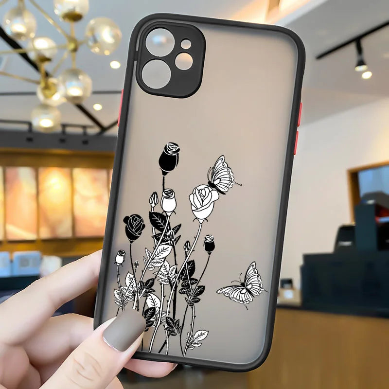 High Quality Rose Butterfly Design Luxury Mobile Phone Case for iPhone 15 Pro Max Shockproof Matte Finish Made TPU PC