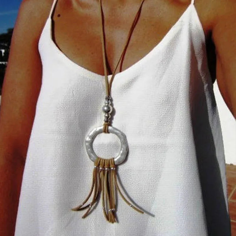 leather tassel necklace beaded tassel necklace long tassel necklace silver tassel necklace