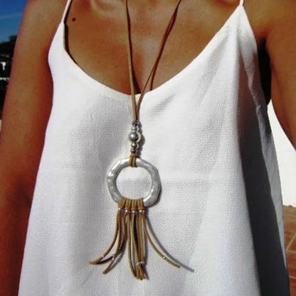 leather tassel necklace beaded tassel necklace long tassel necklace silver tassel necklace