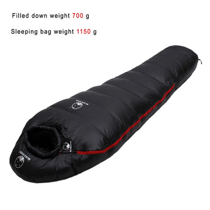 Black Snow Warm White Goose Down Filled Adults Mummy Style Sleeping Bags Fit for Winter Thermal 4 Kinds Thickness Camping Travel