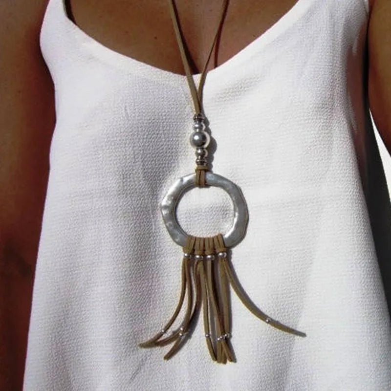 leather tassel necklace beaded tassel necklace long tassel necklace silver tassel necklace