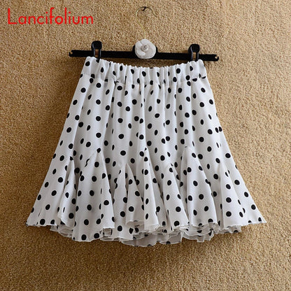 Y2k Chiffon White Black Skirt Summer Women 2021 Floral Dot Patchwork Ruffle Pleated High Waist Korean Kawaii Harajuku Mini Skirt