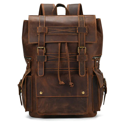 Vintage Crazy Horse Leather Backpack with Large Capacity