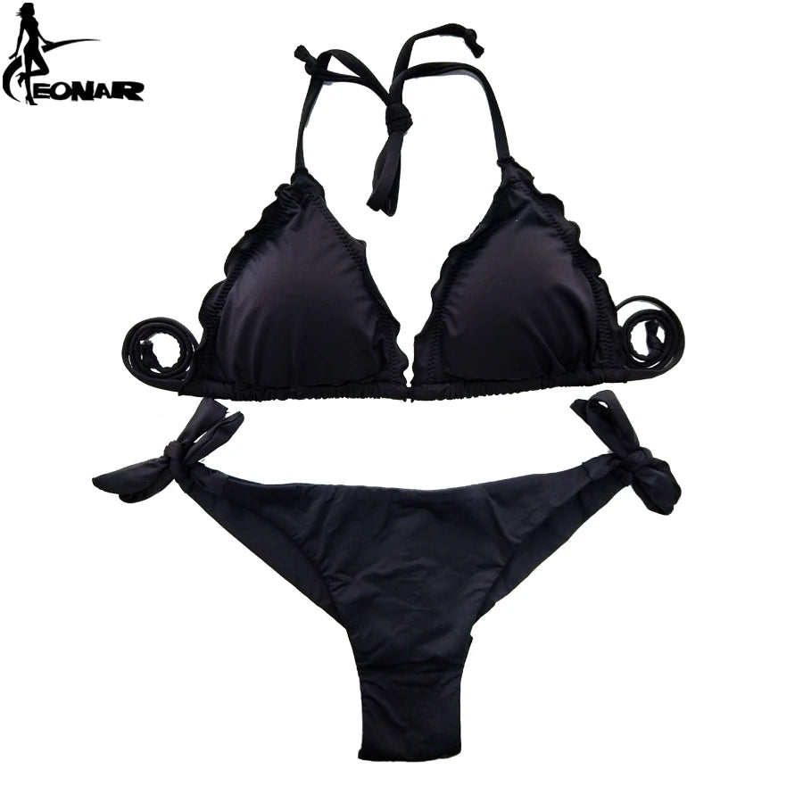 EONAR-Women's Ruffle Push Up Swimsuit, Brazilian Cut Bottom Bikini Set, Swimwear, Bathing Suit