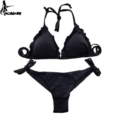 EONAR-Women's Ruffle Push Up Swimsuit, Brazilian Cut Bottom Bikini Set, Swimwear, Bathing Suit