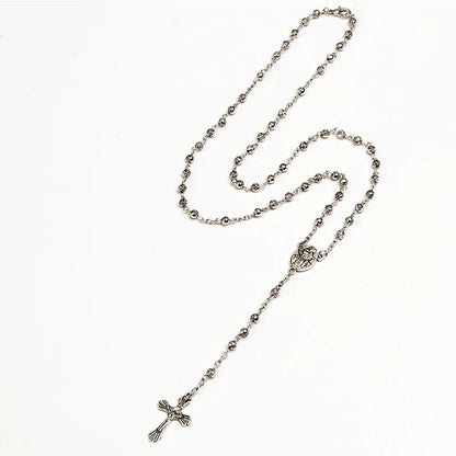 4mm stainless steel bead necklace, vintage gold rosary small necklace, female necklace Jesus cross necklace.