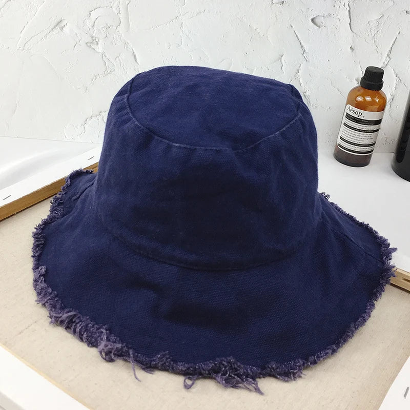Bucket Hat Women Men Summer Fishing Hats Girls Casual Fishermen Cap Washed Denim Tassel Brim Kpop Hip Hop Bucket Hat Female