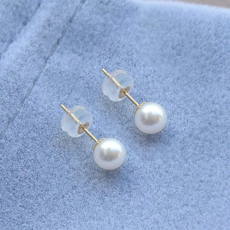 Sinya Au750 Fine Jewelry Women Girls Mum Best Gift Classical 18k Gold Natural Perfect Round Pearls High Luster Stud Earring