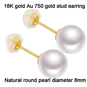 Sinya Au750 Fine Jewelry Women Girls Mum Best Gift Classical 18k Gold Natural Perfect Round Pearls High Luster Stud Earring