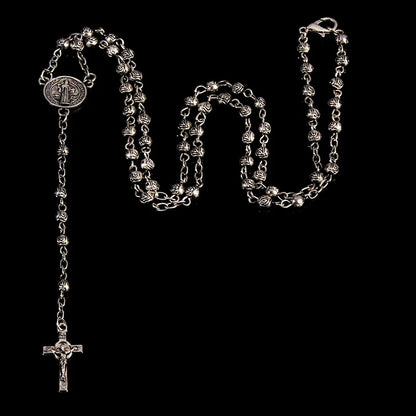 4mm stainless steel bead necklace, vintage gold rosary small necklace, female necklace Jesus cross necklace.