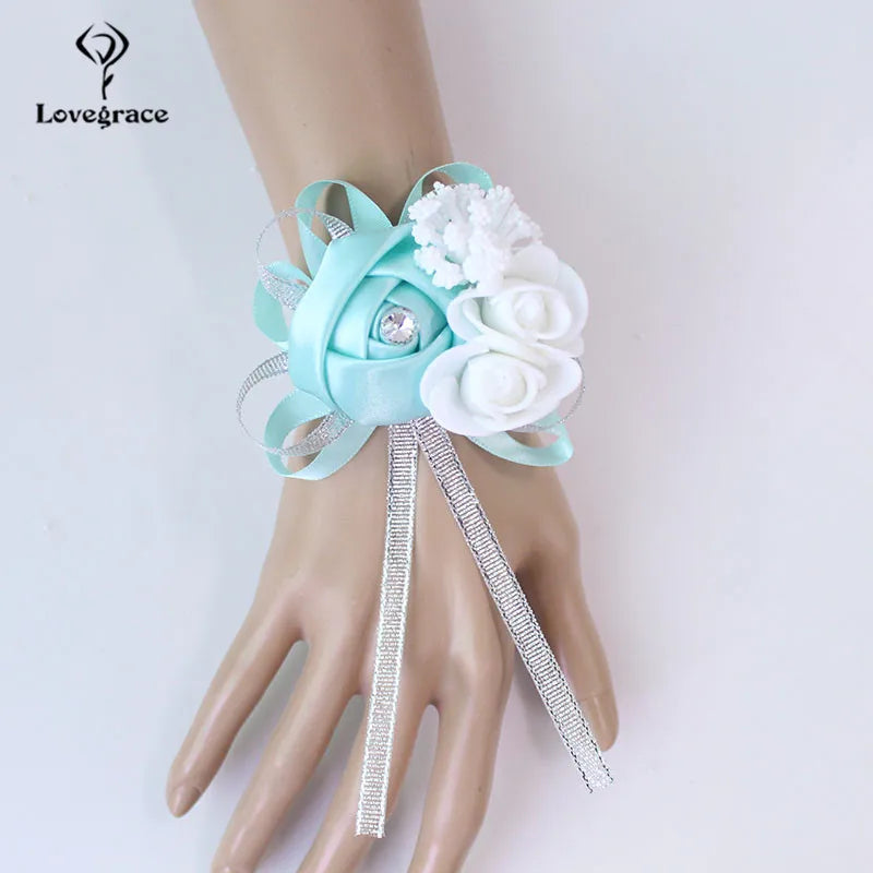 Lovegrace Wrist Corsages Bracelet Rose Artificial Flowers on the Wrist Bridesmaids Bracelet Marriage Bridal Hand Flower Wedding