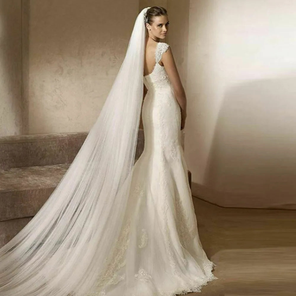 Ivory White Wedding Veil 3 Meters Long Soft Bridal Veils With Comb 2 layer Bride Wedding Accessories