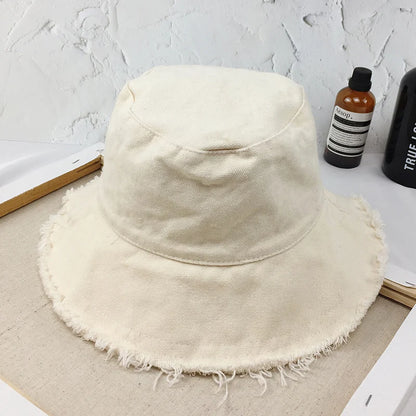 Bucket Hat Women Men Summer Fishing Hats Girls Casual Fishermen Cap Washed Denim Tassel Brim Kpop Hip Hop Bucket Hat Female