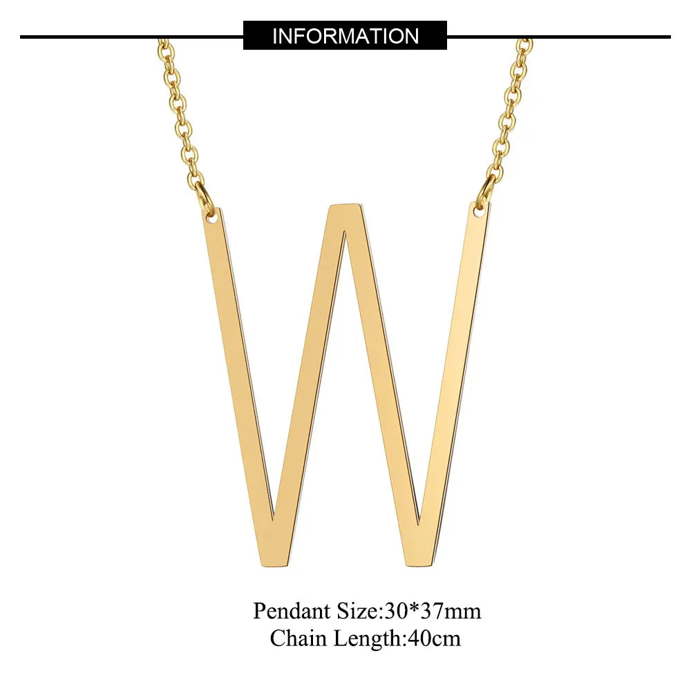 Large Initial Necklace 100% Stainless Steel Jewelry Big Letter Necklace A-Z Gold Color Necklace Monogram Necklace Gifts