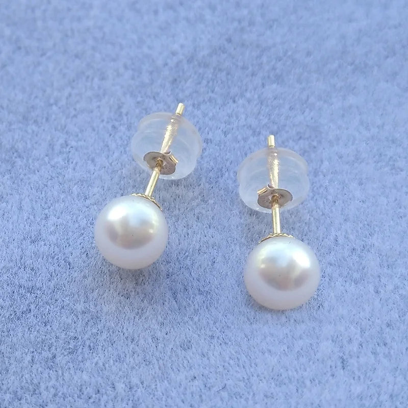 Sinya Au750 Fine Jewelry Women Girls Mum Best Gift Classical 18k Gold Natural Perfect Round Pearls High Luster Stud Earring