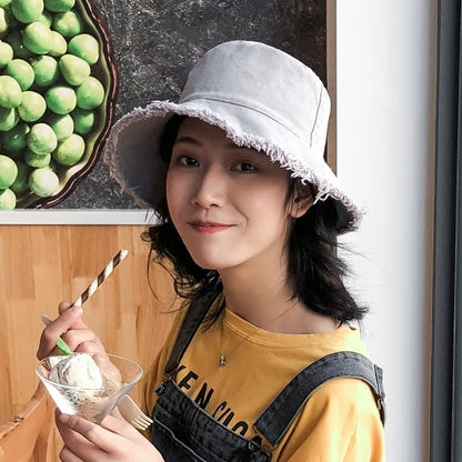 Bucket Hat Women Men Summer Fishing Hats Girls Casual Fishermen Cap Washed Denim Tassel Brim Kpop Hip Hop Bucket Hat Female