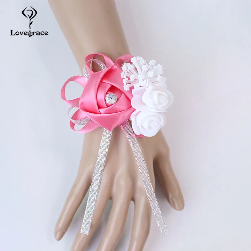 Lovegrace Wrist Corsages Bracelet Rose Artificial Flowers on the Wrist Bridesmaids Bracelet Marriage Bridal Hand Flower Wedding