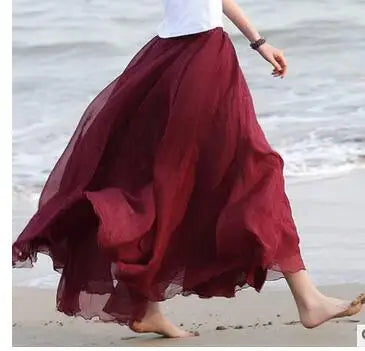 1pcs/lot bohemian style woman beach long skirt summer chiffon candy color long skirt casual skirt free size