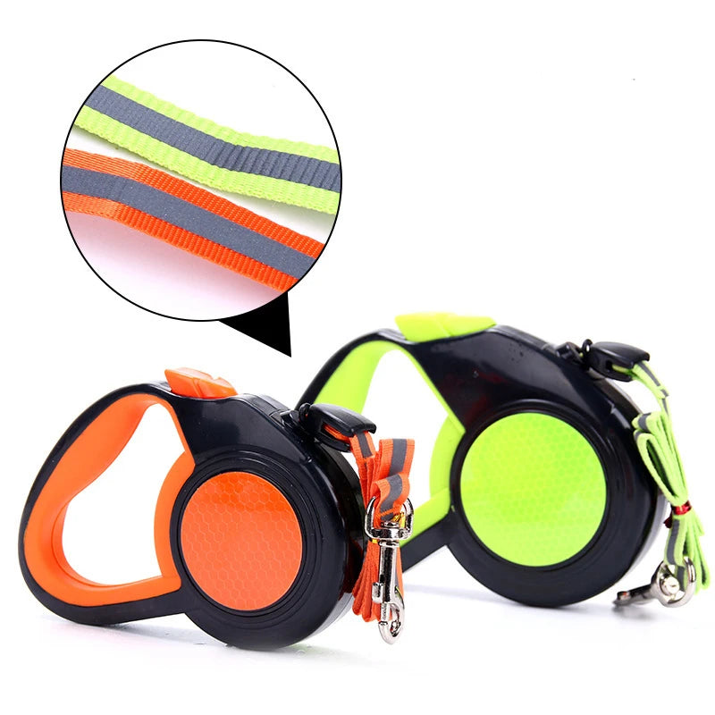 Portable 5 Meters Automatic Retractable Leash Traction Rope Nylon Flexible Pet Dog Lead Night Florescent Leashes Pet Products