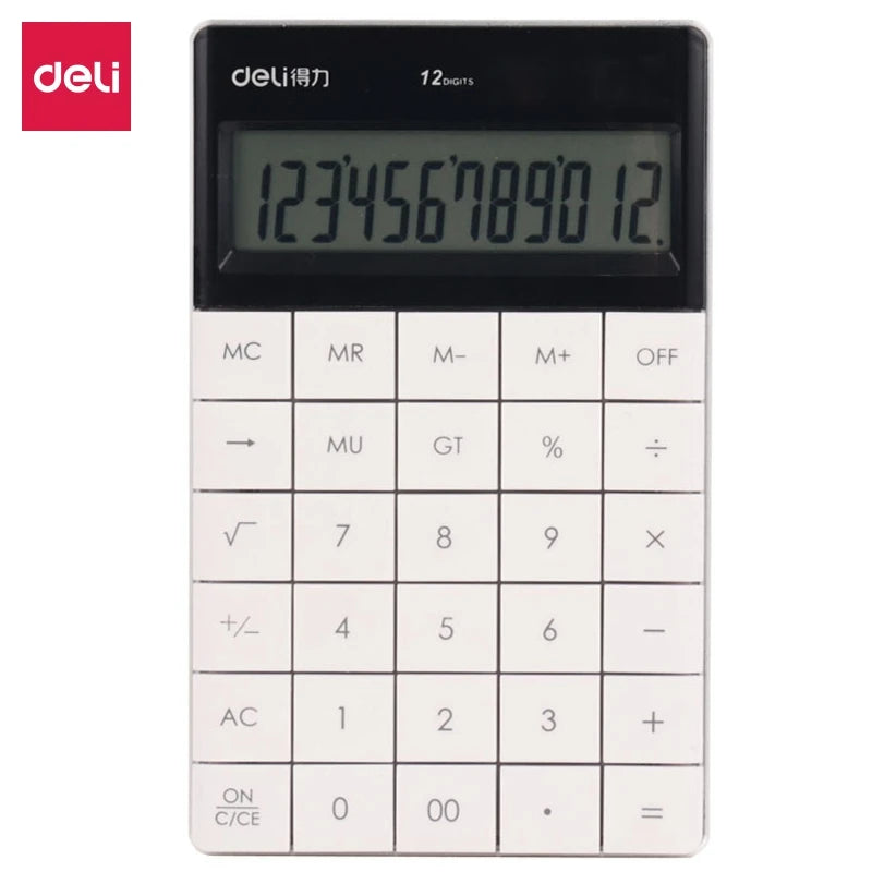 Deli 1589 Desktop Calculator 12-Bit Large Button Colorful Multi-Functional Dual Power Supply Electric for Student Office Use
