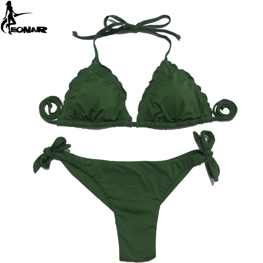 EONAR-Women's Ruffle Push Up Swimsuit, Brazilian Cut Bottom Bikini Set, Swimwear, Bathing Suit