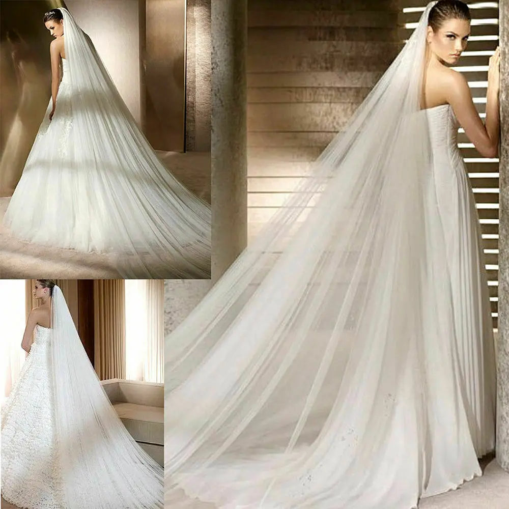 Ivory White Wedding Veil 3 Meters Long Soft Bridal Veils With Comb 2 layer Bride Wedding Accessories