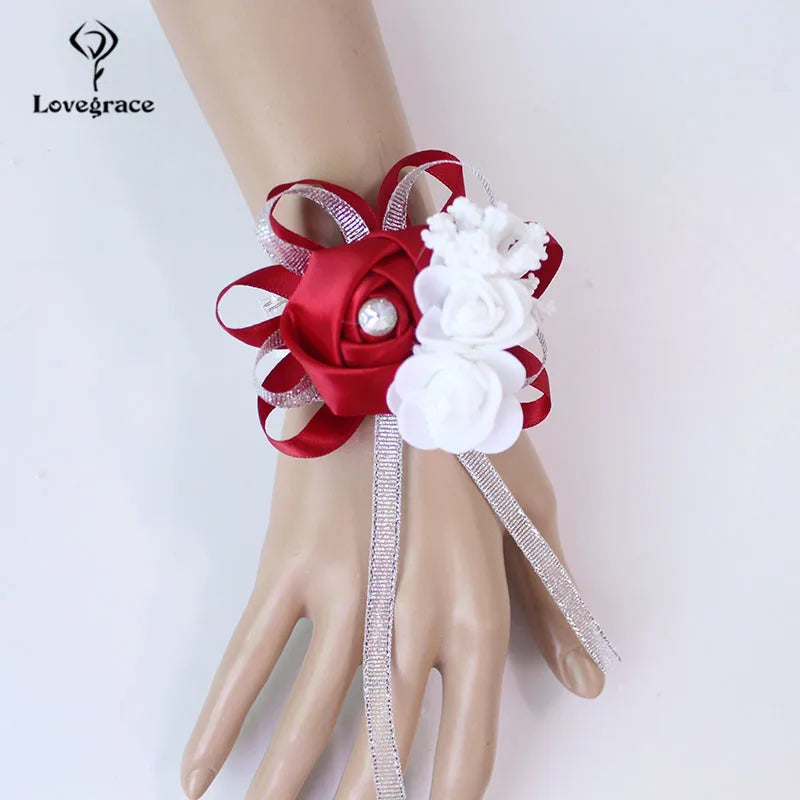 Lovegrace Wrist Corsages Bracelet Rose Artificial Flowers on the Wrist Bridesmaids Bracelet Marriage Bridal Hand Flower Wedding