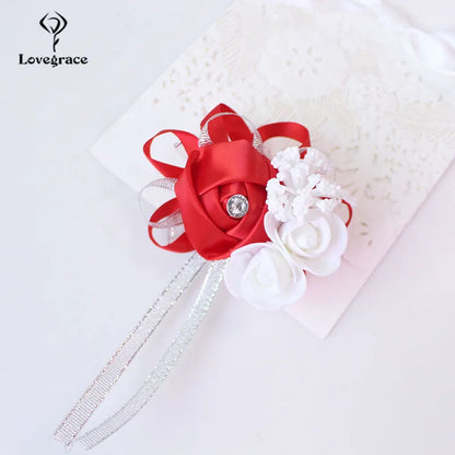 Lovegrace Wrist Corsages Bracelet Rose Artificial Flowers on the Wrist Bridesmaids Bracelet Marriage Bridal Hand Flower Wedding