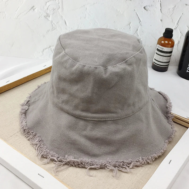 Bucket Hat Women Men Summer Fishing Hats Girls Casual Fishermen Cap Washed Denim Tassel Brim Kpop Hip Hop Bucket Hat Female