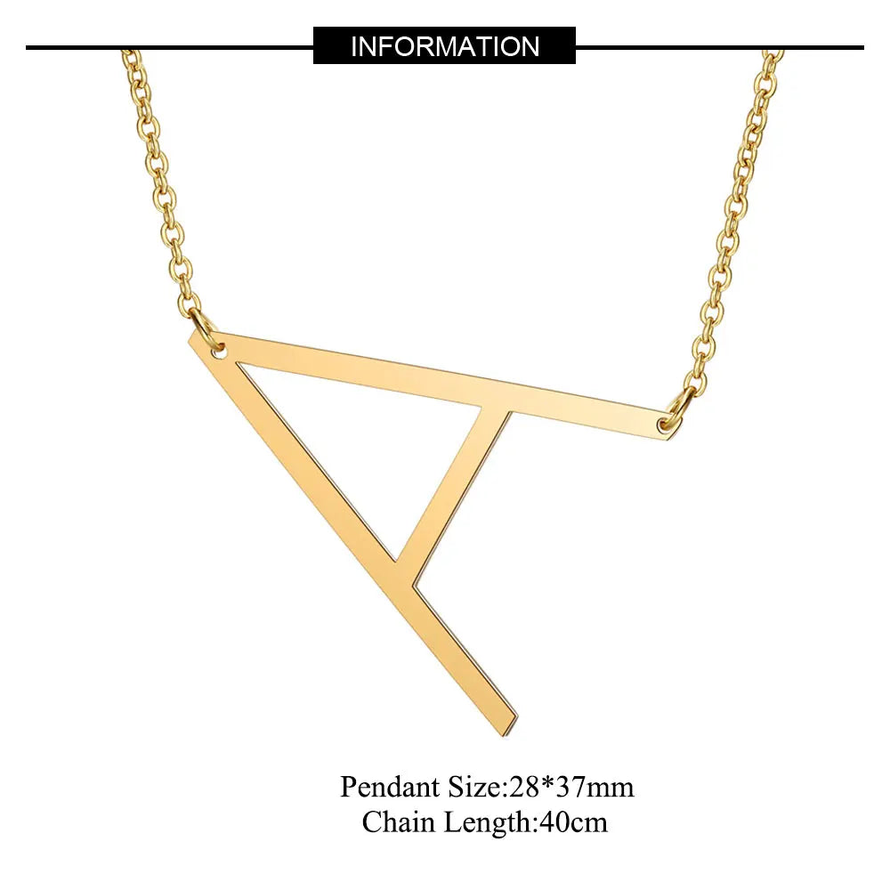 Large Initial Necklace 100% Stainless Steel Jewelry Big Letter Necklace A-Z Gold Color Necklace Monogram Necklace Gifts