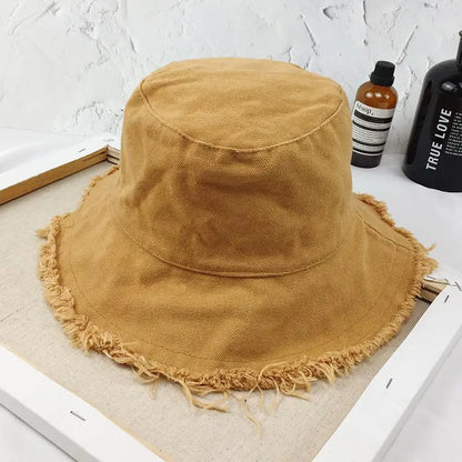 Bucket Hat Women Men Summer Fishing Hats Girls Casual Fishermen Cap Washed Denim Tassel Brim Kpop Hip Hop Bucket Hat Female