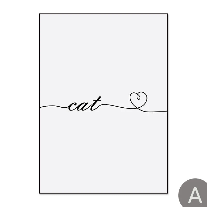 Cats Love Line Canvas Painting Minimalist Decorative Art Print Poster Nordic Black White Wall Picture Decor Nursery Kids Room