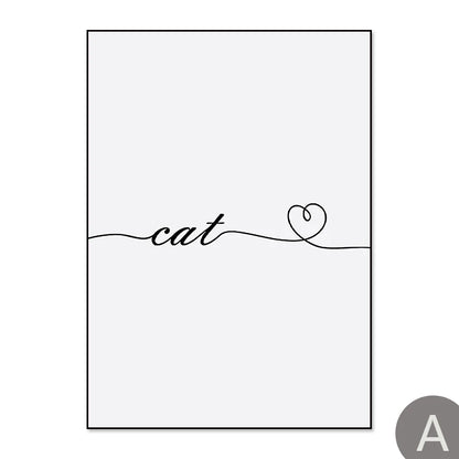 Cats Love Line Canvas Painting Minimalist Decorative Art Print Poster Nordic Black White Wall Picture Decor Nursery Kids Room
