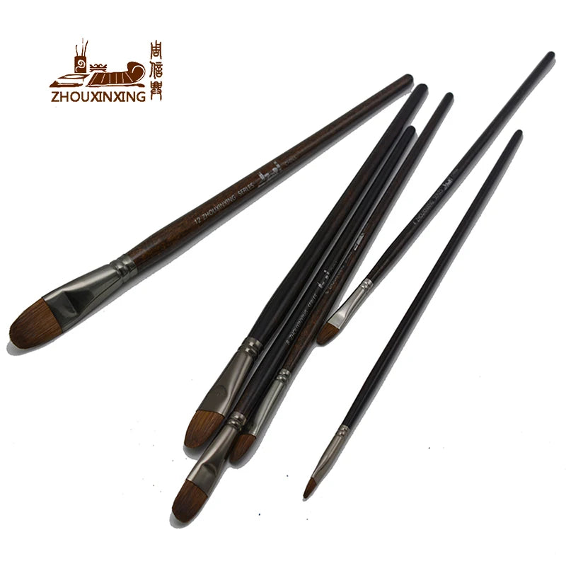 6pcs/Set artist paint brushes wood long rod Oil Paint weasel hair  Water Color Painting Acrylics Brush Art Drawing for Supplies