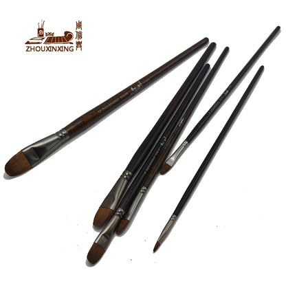 6pcs/Set artist paint brushes wood long rod Oil Paint weasel hair  Water Color Painting Acrylics Brush Art Drawing for Supplies