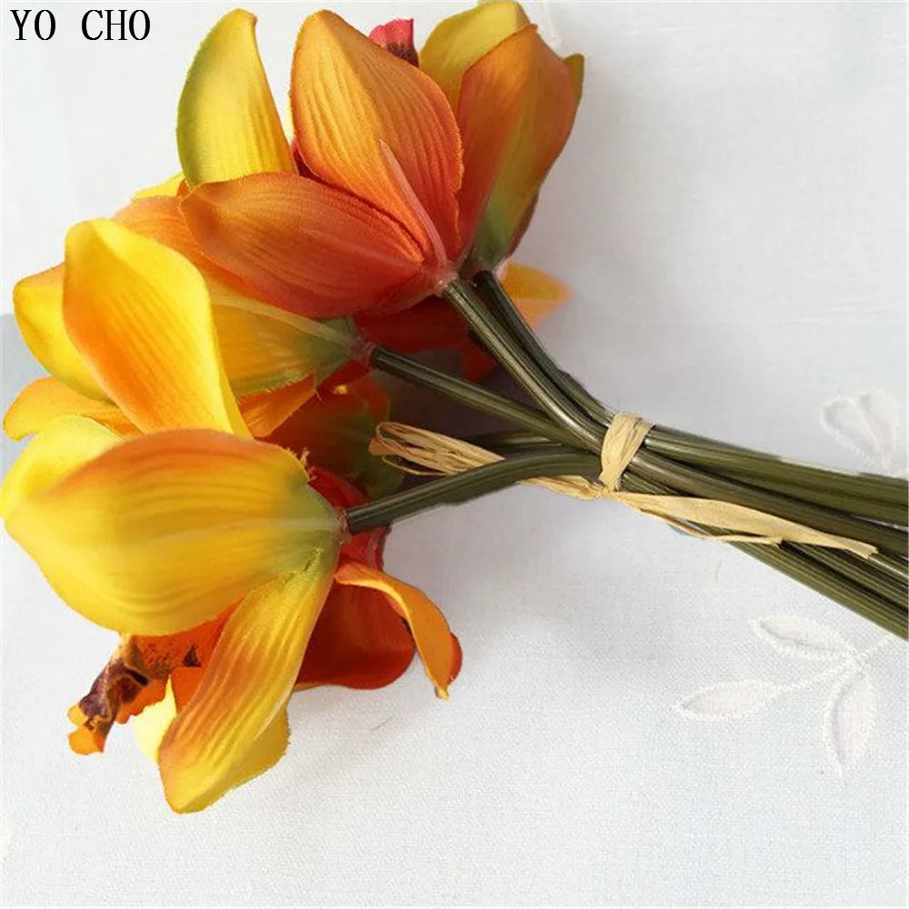7 head wedding decoration mariage Orchid artificial flower decorative silk voilet bridal bouquet home decoration accessories