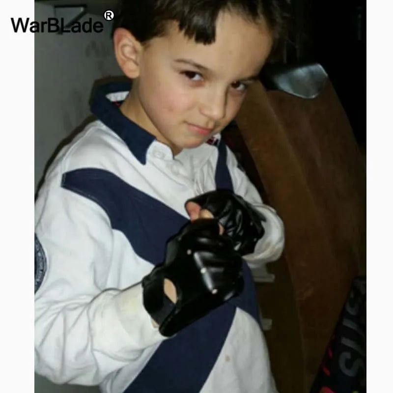 WarBLade High Qualtiy Kids Leather Gloves Boy Girls Fingerless Gloves Chilidren Half Finger Mittens Breathable Gants enfants