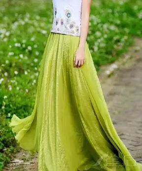 1pcs/lot bohemian style woman beach long skirt summer chiffon candy color long skirt casual skirt free size