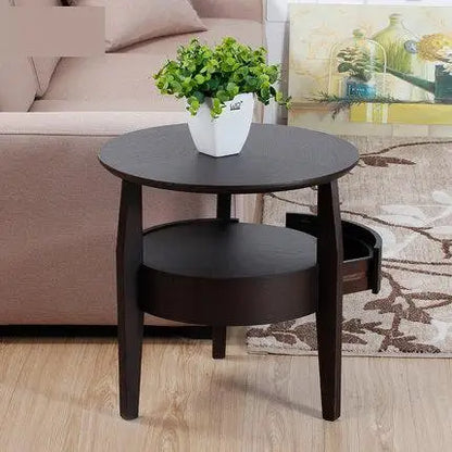 Living Room Small Round Wooden Table with Drawer,Simple Sofa Side Table, Coffee Tea Table